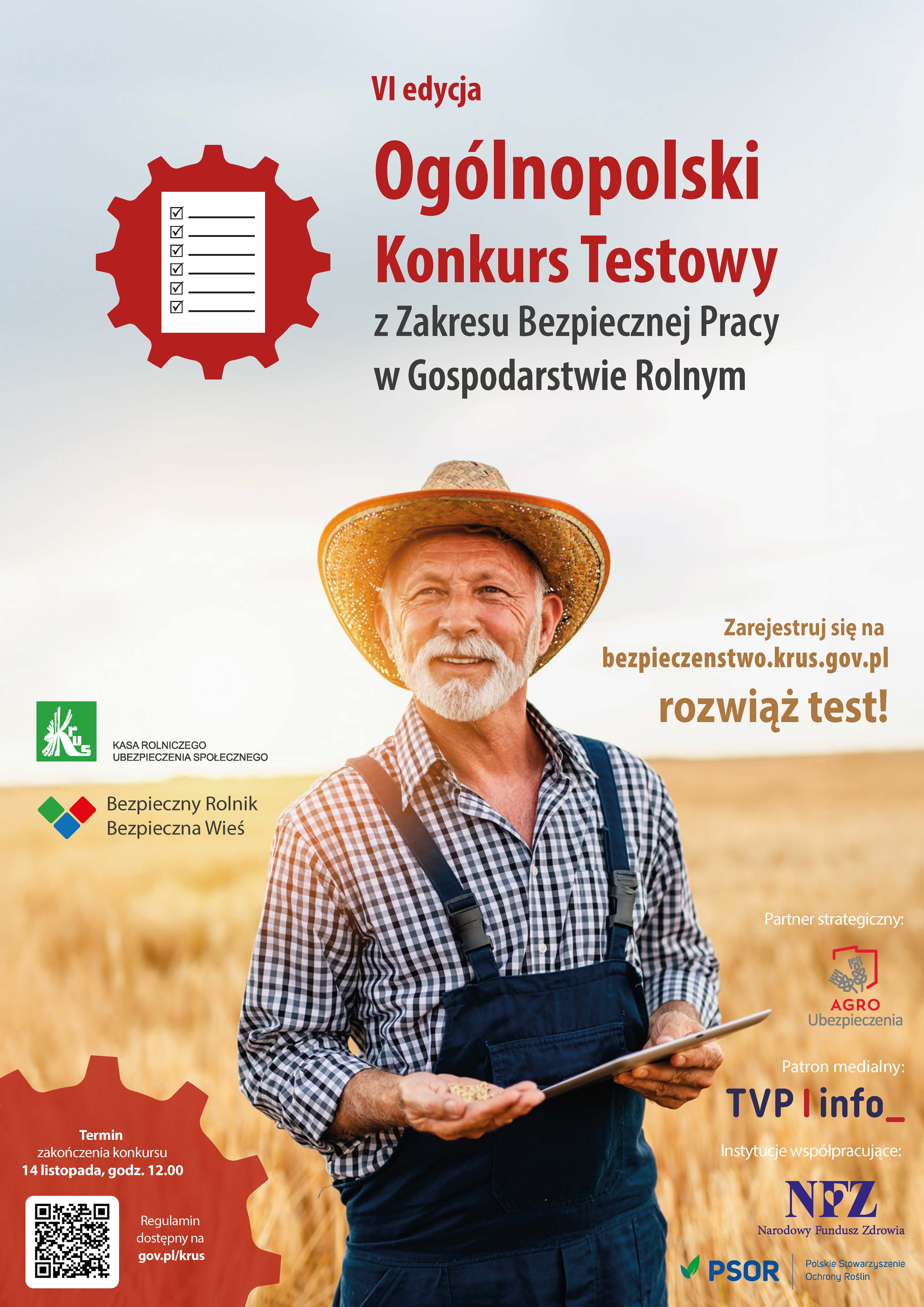 Plakat Konkurs Testowy z Zakresu Bezpiecznej Pracy w Gospodarstwie Rolnym Plakat Konkurs Testowy z Zakresu Bezpiecznej Pracy w Gospodarstwie Rolnym