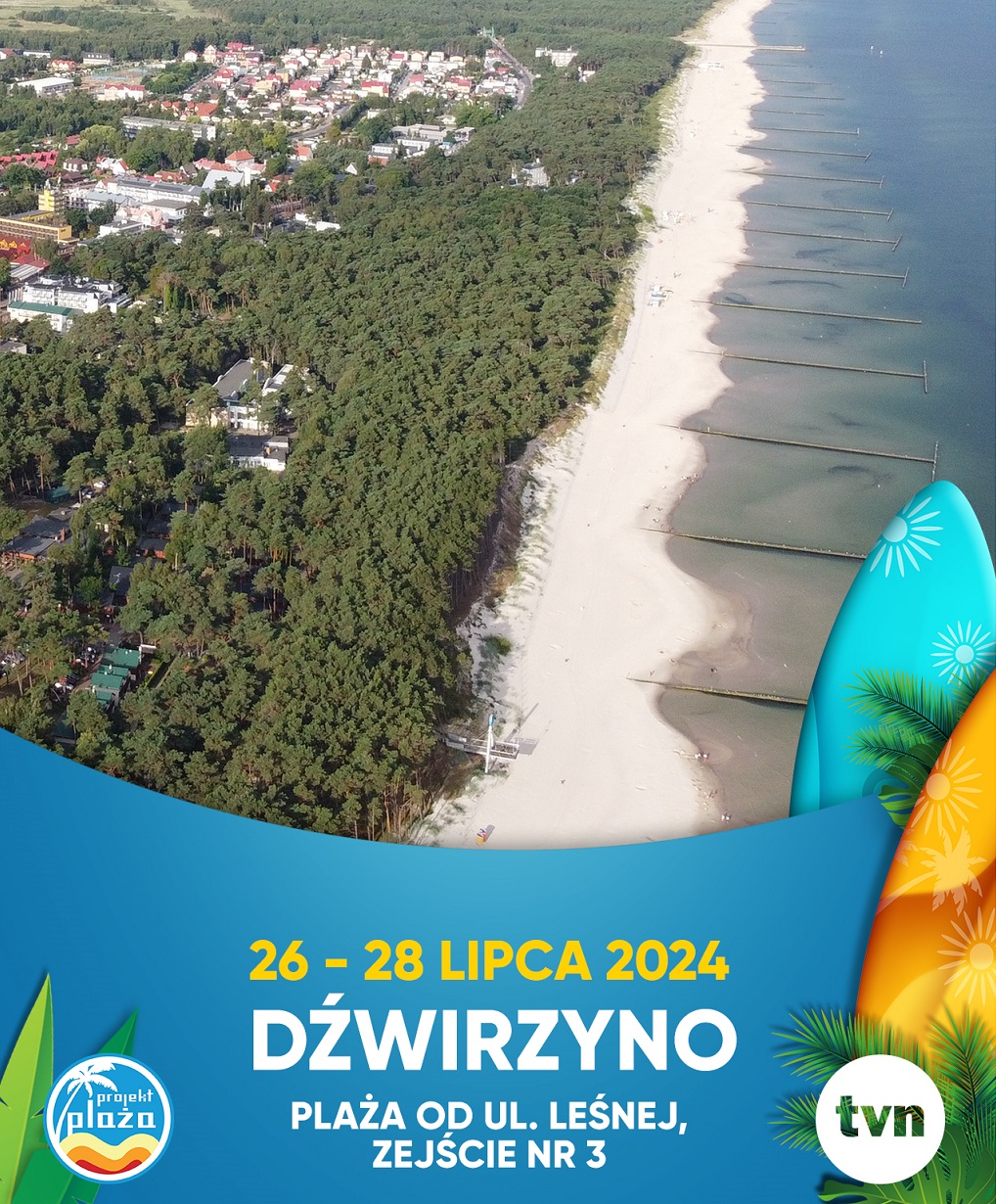 Plakat informacyjny wydarzenia - plaża widziana z góry