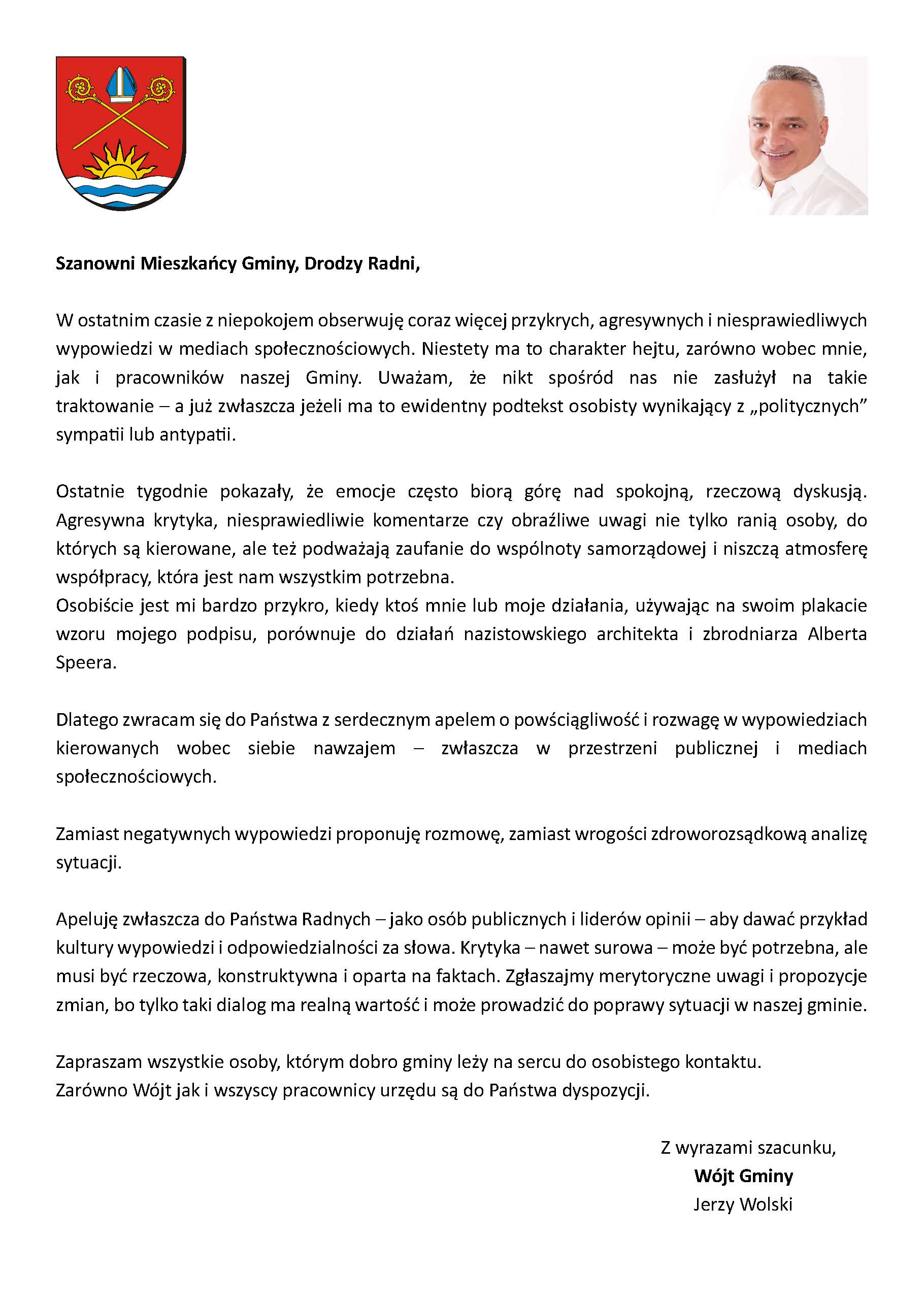 List Wójta Gminy Kołobrzeg