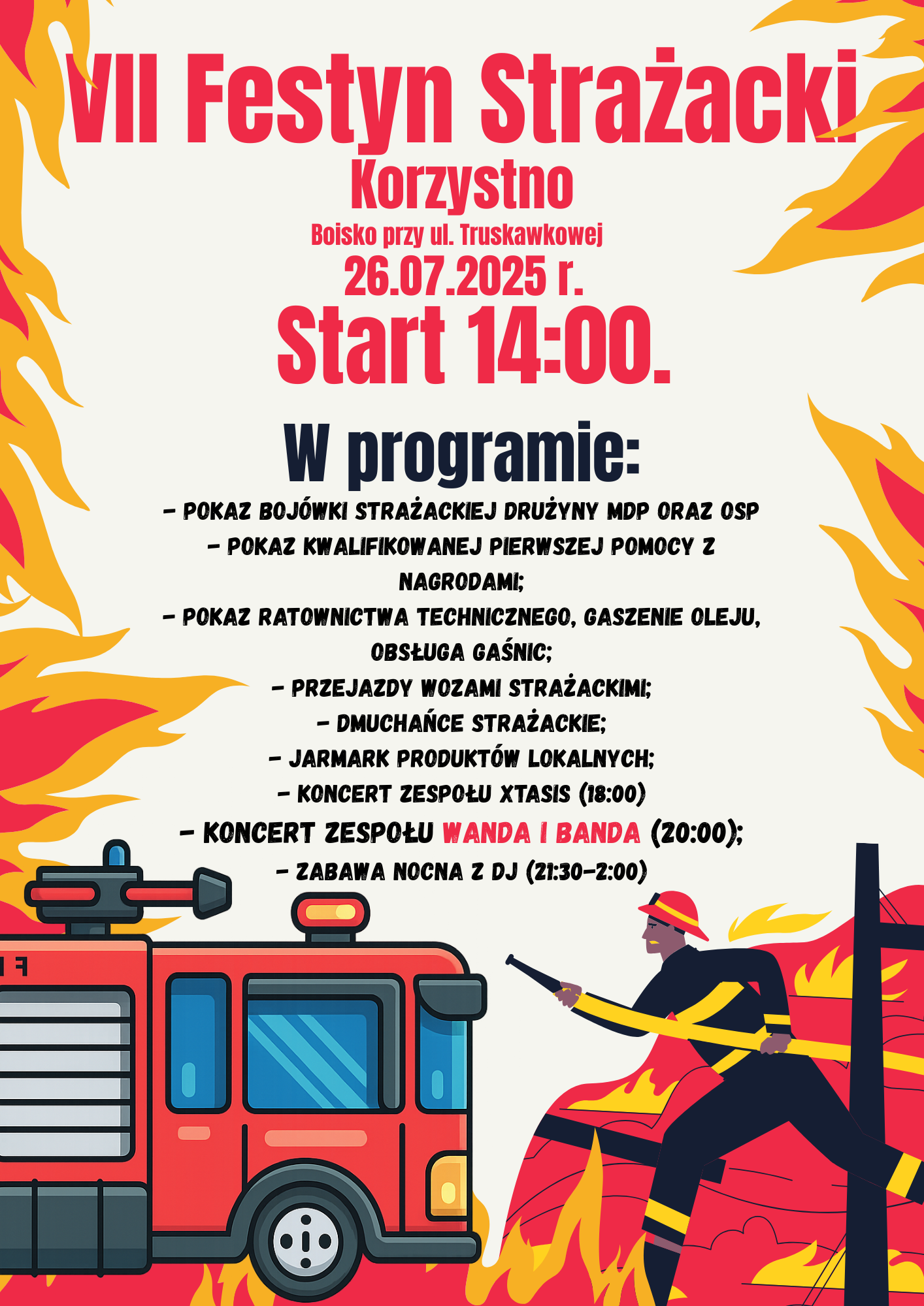 Plakat VII Festynu Strażackiego w Korzystnie